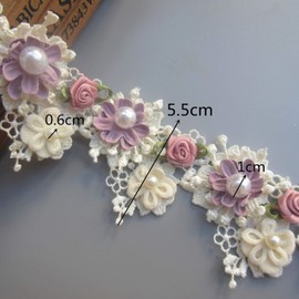 1 Metre Pearl Flower Beads Lace Edge Trim Ribbon 5.5 cm Width Vintage Style Apricot Trimmings Vintage Fabric Embroidered Applique Sewing Craft Wedding Bridal Dress Decoration Clothes Embroidery