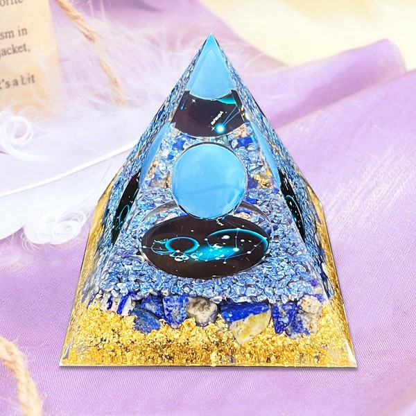 VDYXEW Crystal Pyramid, Lapis Lazuli Zodiac Aquarius Orgone Pyramid, Healing Crystal, Postive Energy Orgonite Crystal Healing for Yoga, Meditation, Stress Reduce (Aquarius)