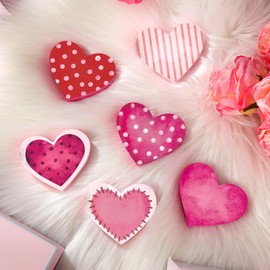 Beeveer 6 Pcs Valentine's Day Wooden Heart Signs Heart Tiered Tray Decor Wood Heart Shape Table Blocks for Party Home Office Table Shelf Decor for Valentine's Day(Pink)