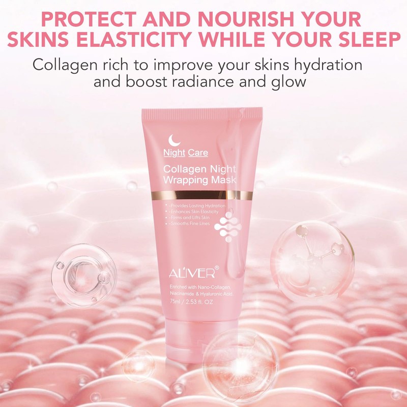 Collagen Night Wrapping Mask, Collagen Face Mask Overnight Peel-Off, Reduces