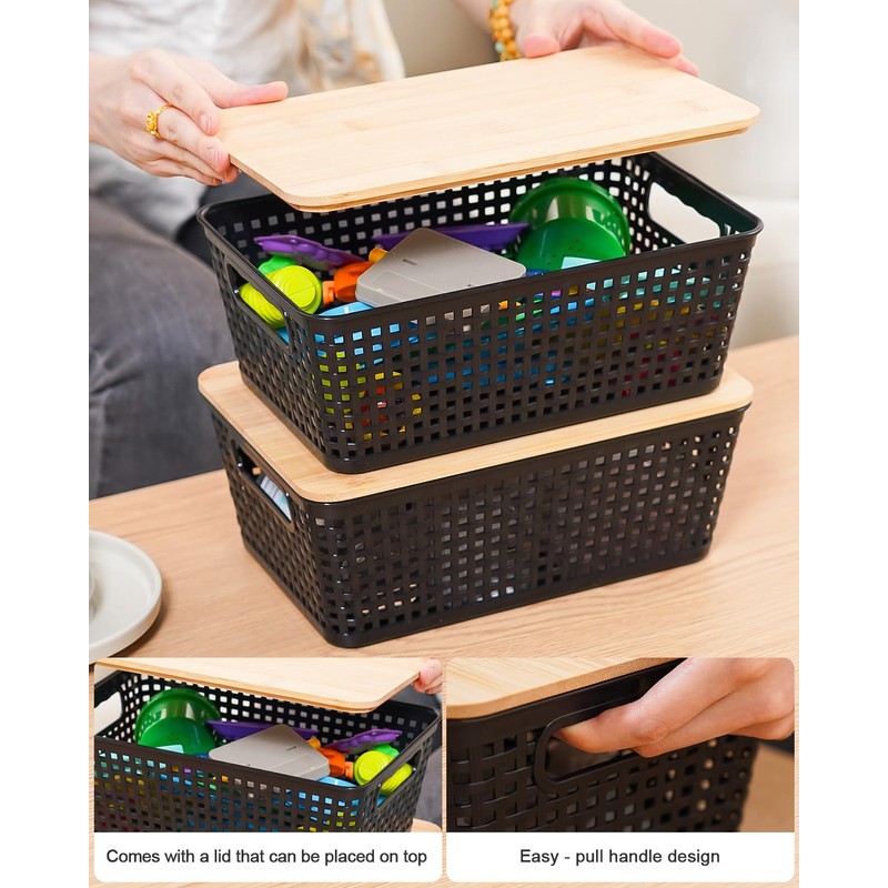 Storage Bins with Lids 6 Packs, Plastic Storage Bins with