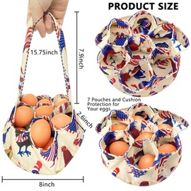 TOFOAN Egg Bag for Home Farmhouse Garden Coop Chicken Collecting, Mini Egg Basket, Fresh Eggs Collector, Fabric Egg Gathering Basket with 7 Pouches for Hen, Duck and Quail Eggs (1 Pack)