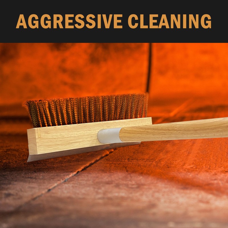 LRUI Pizza Oven Brush with Scraper,41-Inch Long Wood Handle Brass