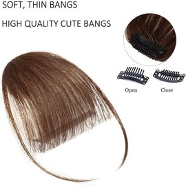 Bangs Hair Clip in Bangs Wispy Bangs Temples Hairpieces for Women Clip on Air Bangs Flat Neat Bangs Hair Extension for Daily Wear (Medium Brown)