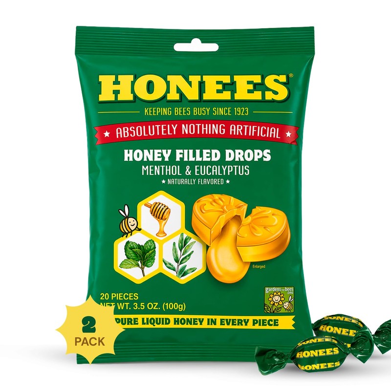 Honees - Gotas rellenas para la tos de mentol, miel,