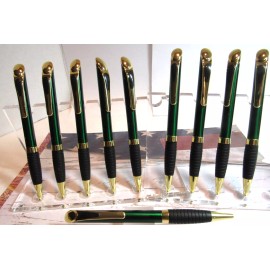 TERZETTI LOT OF 10 TERZETTI SLOPE TOP METAL BALLPOINT PEN-  GREEN-RUBBERIZ