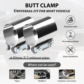 LALAGO Exhaust Clamp, Pack of 2 Stainless Steel Pipe Connectors, Exhaust Clamps with Double Clamp, Universal Corrosion-Resistant Exhaust Pipe Clamp for Exhaust Pipe (Diameter 60 mm / L: 76.2 mm)