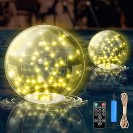 Charmofun Solar Pool Lighting Floating Pack of 2 Inflatable Solar Floating Pool Light Balls, Diameter 35 cm IP68 Waterproof Pond Lighting for Pool Garden Beach Decoration (Warm White)