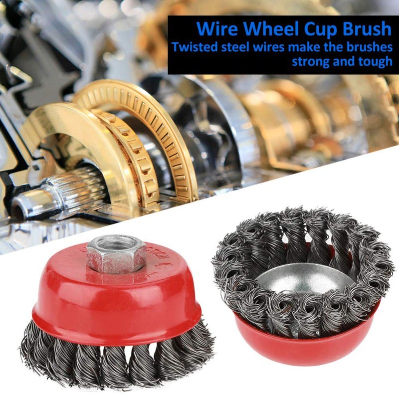 4-Piece Cone Brush Grinding Brush Set Cup Brush Steel Braided