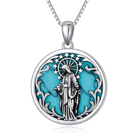 Seiyang Virgin Mary Necklace with Turquoise 925 Sterling Silver Our Lady of Guadalupe Pendant Mother Mary Necklace Religious Medals Catholic jewellery Gifts for Women