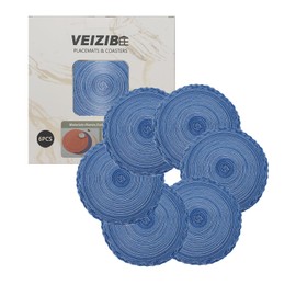 VEIZIBEE Coaster, Coffee Mat，Woven Round Placemats 6PCS 18cm，Table Mats Heat Resistant Braided Placemats Washable Anti Slip Round Hand Woven Fabric Place Mats for Kitchen Dining Table European Style
