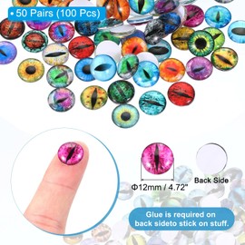 PATIKIL 12mm Dragon Eyes, 100 Pcs Round Glass Eyes Animals Crochet Eyes for Clay Doll Making Craft DIY Findings Jewelry Making, Mix Color
