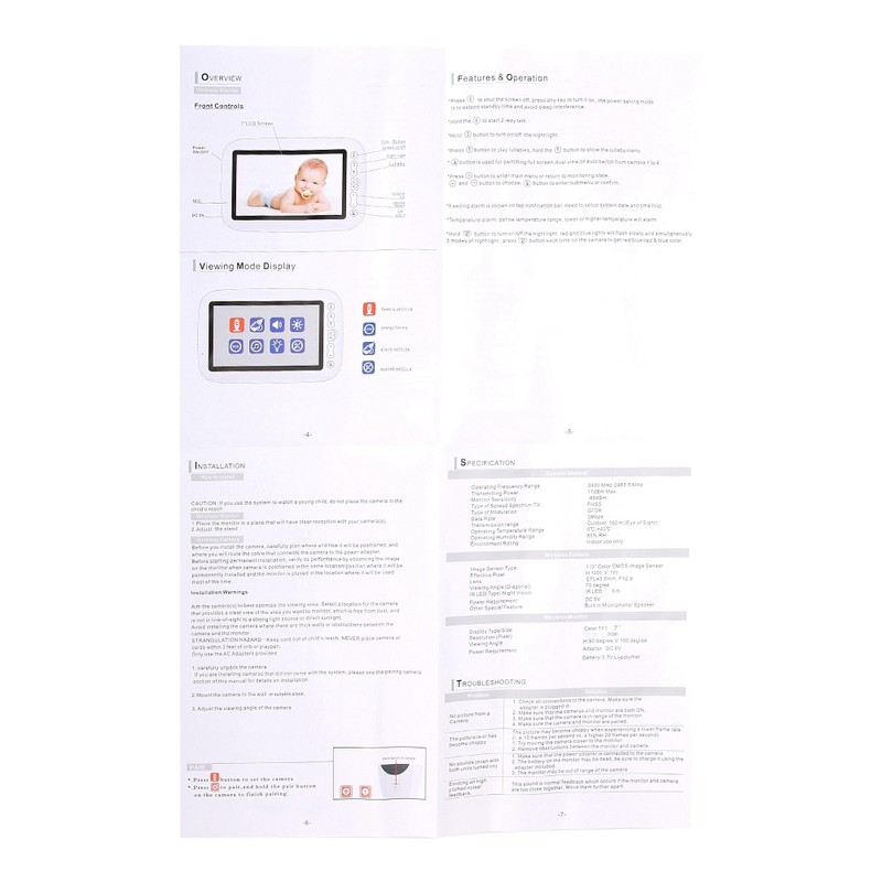 7 Inch 720P IR Camera Wireless Baby Intercom Monitor
