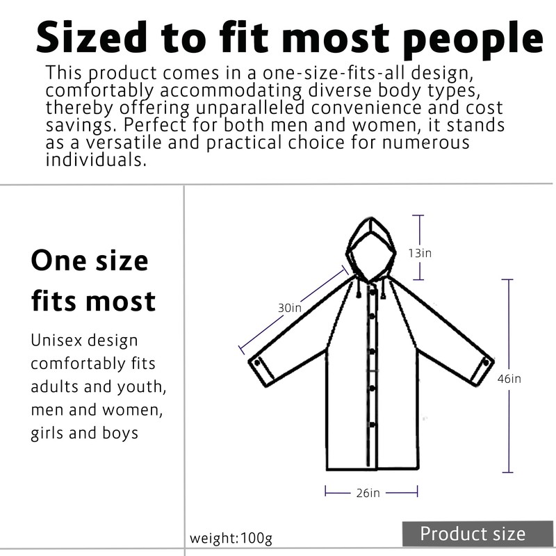 KOLARZONZA 2 PCS Reusable Rain Ponchos for Adults,2-Pack Semi Transparent