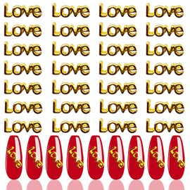 JERCLITY 100pieces 3D gold Nail Art Charms Love word Metallic Nail Art Stickers Nail Letter Charms Jewels DIY Studs Decoration Valentine's Day Accessories for Women Girls Ladies (0.24inchx0.35inch)