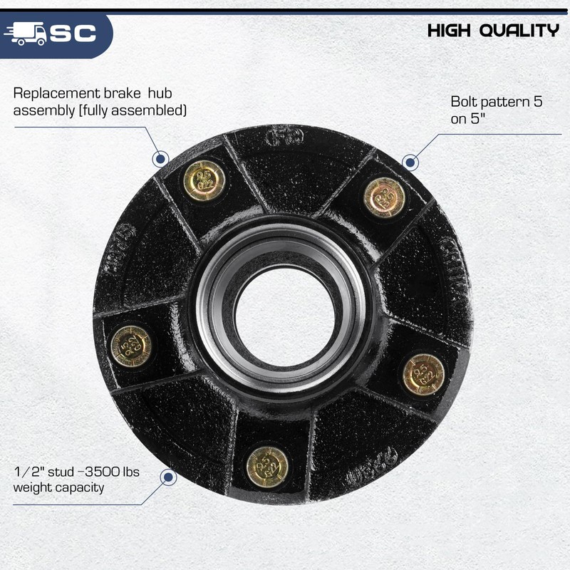 Trailer Wheel Idler Hub Kit, 5-Hole, 5" Bolt Circle Idler