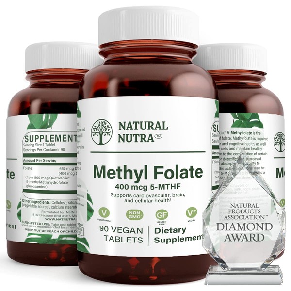 Natural Nutra Active Methyl Folate Supplement with Quatre folic, Support Body Health, B9, 90 Vegan Tablets
