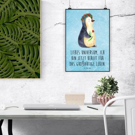 Mr. & Mrs. Panda DIN A3 Poster Penguin Flowers - Gift, Universe, Room Decoration, Flower Wreath, Self-Love, Gift Idea, Children's Poster, Mr. & Mrs.