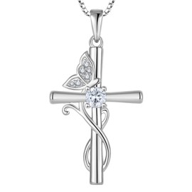 STARCHENIE Butterfly Cross Necklace 925 Sterling Silver Crucifix Pendant Cubic Zirconia Jewelry for Women