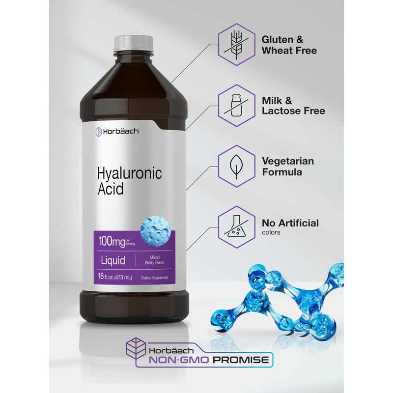 Horbäach Liquid Hyaluronic Acid Supplement | 100 mg | 16
