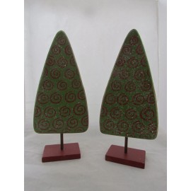 Wood Christmas Tree Whimsical design  ~ Collins HW-4501 2pc set Christmas NEW