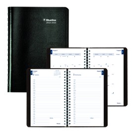 Rediform Blueline Essential Academic Daily/Monthly Planner, August 2022 to July 2023, Twin-Wire Binding, Soft Vicuana Cover, 8'' x 5'', Black (CA201.BLK-23)