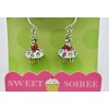 SWEET SOIREE Cupcake Enamel Rhinestone Hook Earrings, Silver Tone, NIB