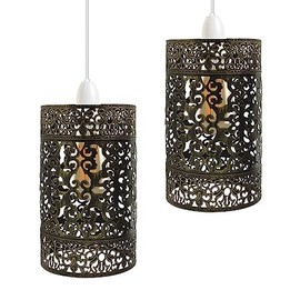 Industrial Vintage Style Easy Fit Metal Cage Drum Lampshade Ceiling Pendant Lamp with Free Reducer Plate for Living Rooms Bedroom Kitchen Dining Room and Cafe (Brushed Brass)