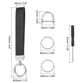 PATIKIL Leather Wristlet Keychain, Key Fob Wristband with 2 Key Rings and Anti-Lost D Ring, Silver/Black