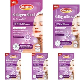 Schaebens Kollagen Boost Tuchmaske, Anti-Age Effect mit Kollagen, Allantoin und Niacinamid f√ºr anspruchsvolle Haut. (Packung mit 5)