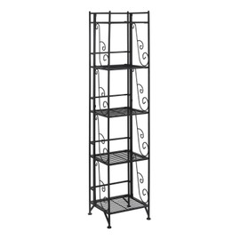 Convenience Concepts Xtra Storage 5 Tier Folding Metal Shelf with Scroll Design, Black
