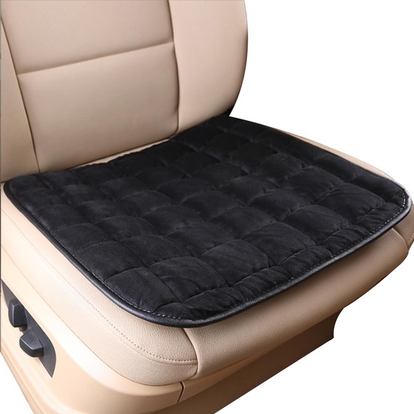 Universal Soft Comfortable and Warm Car Seat Cushion Winter Short Plush Car Front Seat Cushion Cover Pad Fine Anti-Slip Plaid Seat Protector For Cars, Trucks,Vehicles & Office Chair (Black)