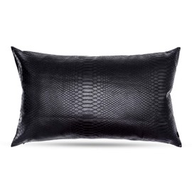 HDDahua Black Snake Skin Faux Leather Pillow Cover - Sofa Cushion Case - Decorative Modern Throw Covers for Living Room & Bedroom - 12x20 Inches - Black Pack of 1