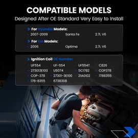 SYKRSS 6-Pack UF554 Ignition Coils Compatible with Kia Optima 2006, Compatible with Hyundai Santa Fe 2007 2008 2009, 2.0L V6 2.7L - Replaces 273013E100 UF-554 27301-3E100