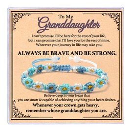 To My Granddaughter Graduation Bracelet, Granddaughter Back To School Flower Bracelet Gifts From Grandma Adjustable Hand Braided Cherry Knot Bracelets for Women Birthday Christmas Jewelry Gifts
