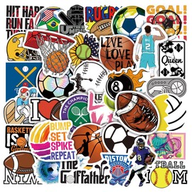 50 Packs Ball Sports Stickers Water Bottles Laptop Phone Motorcycle Computer Guitar Skateboard Cartoon Ball Games Stickers for Vinyl Sticker Waterproof Aesthetic Decals for Teens Girls Adults