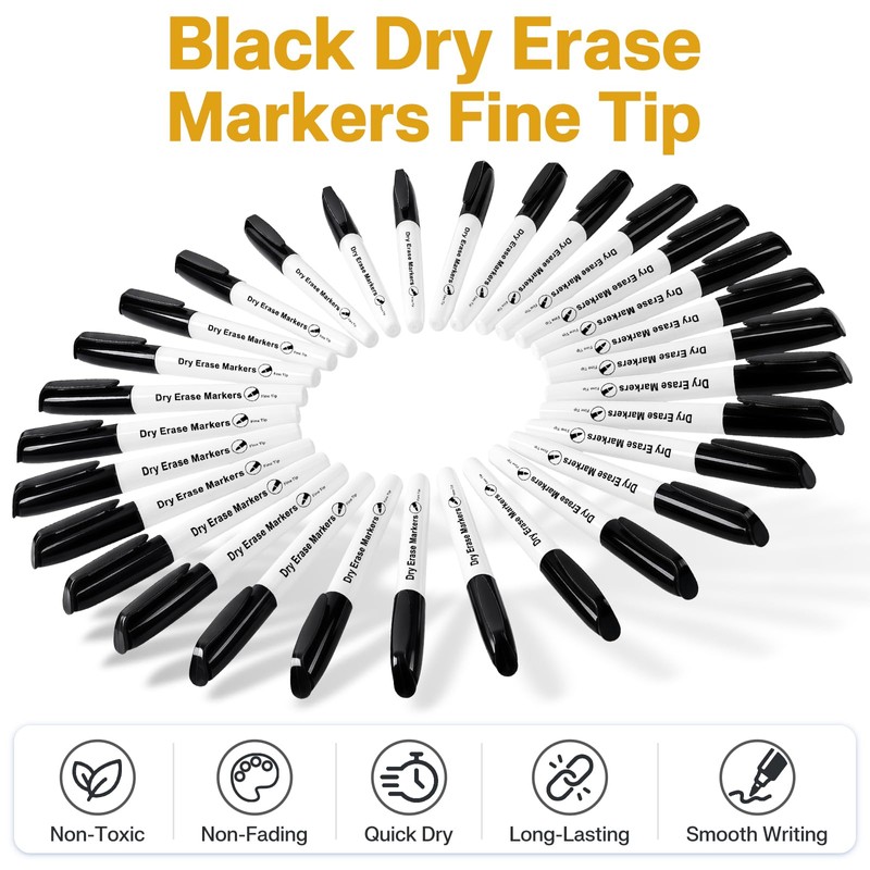 V-Opitos 72 Pack Fine Tip Black Dry Erase Markers