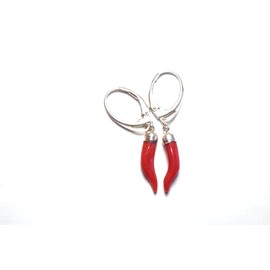 Italian Red Coral Carved Teardrop Red Pepper Earrings In Sterling Silver Lever backs