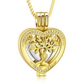 XSMZB Cremation Urn Necklace for Ashes of Loved One Tree of Life Heart Memorial Ash Pendant Funeral Keepsake Jewelry for Women(Gold-Silver)