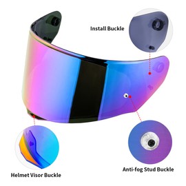 Helmet Visor for FF328/FF800/FF353, Motorcycle Helmet Visor, Motorcycle Wind Protection Helmet Lens Visor Full Face UV Protection Helmet Visor (Rainbow)