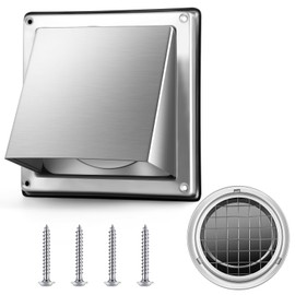 Gisafai 4'' Dryer Vent Cover Outdoor Walls External Extractor Fan Exhaust Vent Dryer Cover Stainless Steel Dryer Vent Cap Dryer Vent Hood Cushioned Non Return Flap with Sealing Gasket Grille Screen