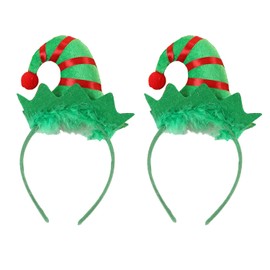 Nereds 2pcs Elf Headband Christmas Headband Elf Hat Hair Hoop Green Feather Headwear Fancy Dress Costume Accessory Party Hat Headwear