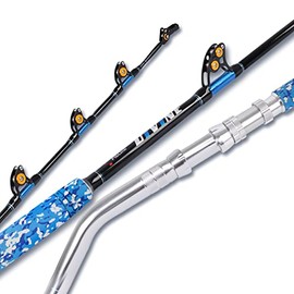 Fiblink 2 Piece Bent Butt Fishing Rod Saltwater Offshore Trolling Rod Big Name Heavy Roller Rod Conventional Boat Camo Fishing Pole (6'6" 80-120lbs)