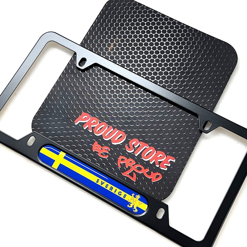 Sweden Flag Domed Black License Plate Frame -US Size- Sverige