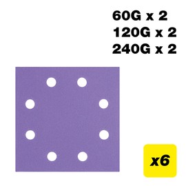 Trend 115 x 115 mm Quarter Sheet Sanding Pads, 60/120/240 Grit, 6 Pack, Film Abrasive with Hook and Loop Fixing for Clean Sanding, AB/QTR/M6