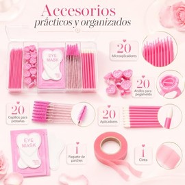 Lecute Set Profesional Aplicacion Extensiones de Pestañas Caja Organizadora Parches para Ojos Cepillos Desechables Micro Aplicadores Anillos para Pega