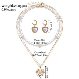 Miayon Heart Dangle Drop Earrings Gold Heart Shape Necklace with Pearl Choker Adjustable Valentines Day Jewelry Accessories for Women