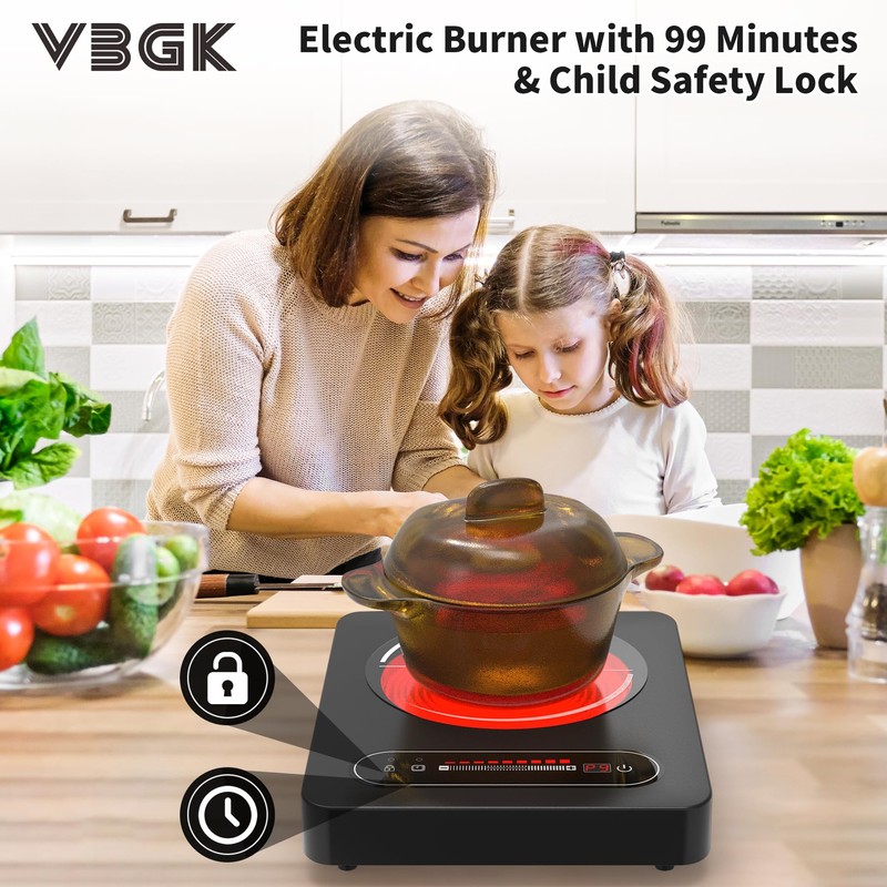 VBGK Single Burner Electric Cooktop,110V 1800W Electric Stove Top with