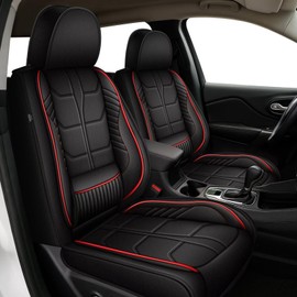 DISUTOGO Front Seat Covers Fit for Hyundai Veracruz 2007-2012 Faux Leather Seat Covers with Lumbar Support（2PCS Front,Redline