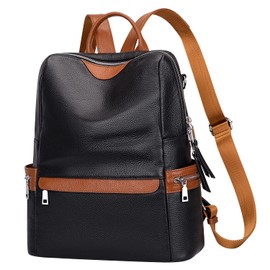 ALTOSY Leather Backpack for Women Elegant Genuine Backpack Purse Ladies Leather Shoulderbag （S80 Black/Brown）
